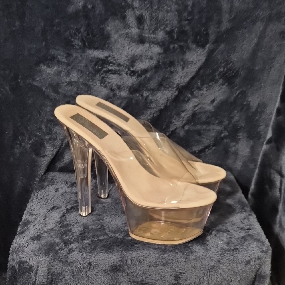 Pleaser Transparent and Beige Platform Heels